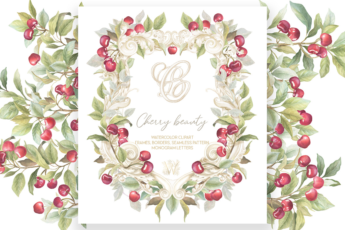 Vintage Cherry Crest Watercolor Set, a Decorative Illustration by WonderWonder (Photo 19 of 21)