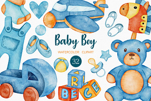 Baby Boy Toys watercolor clipart