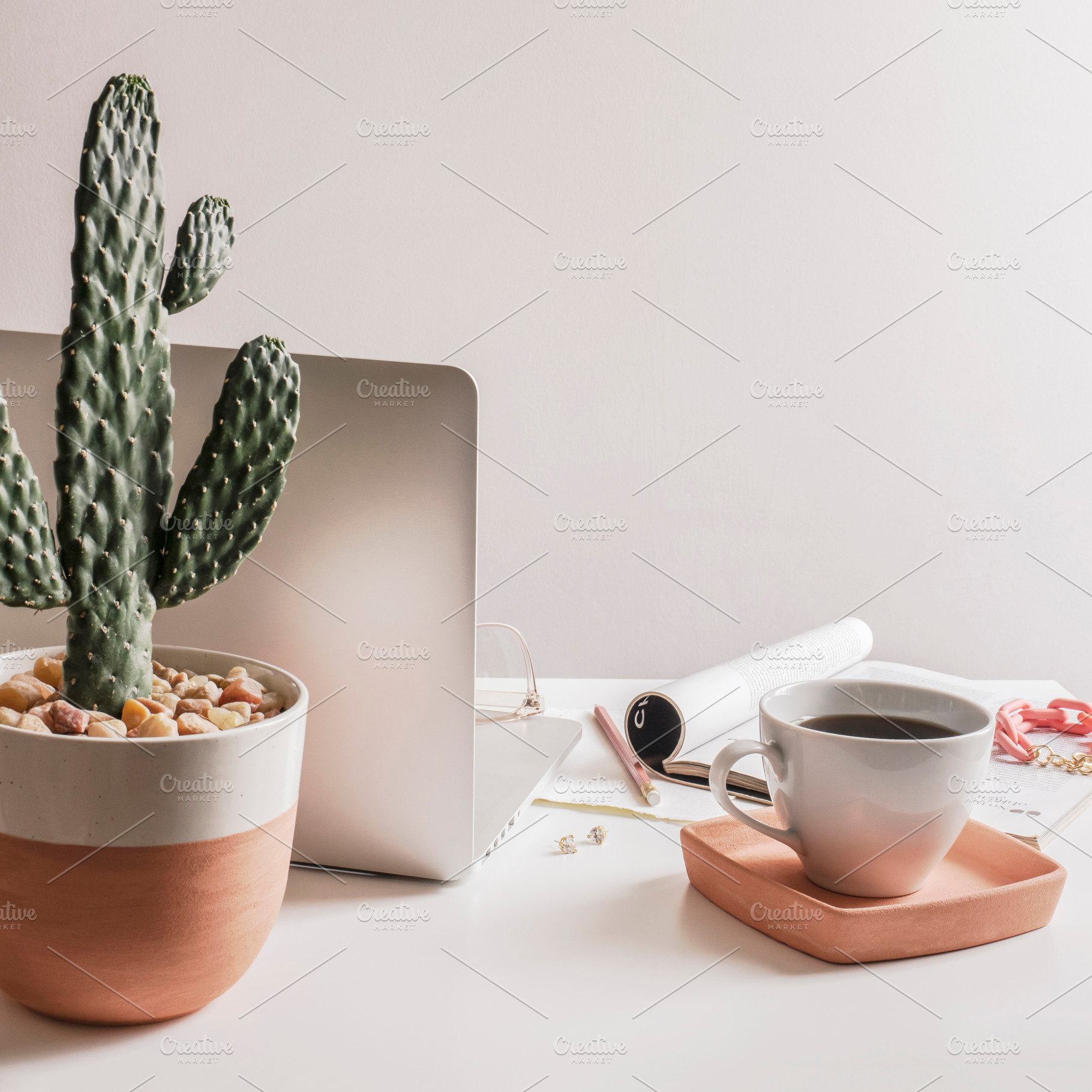 Cactus & Coffee Workspace Image, a Business Photo by Her Creative Studio