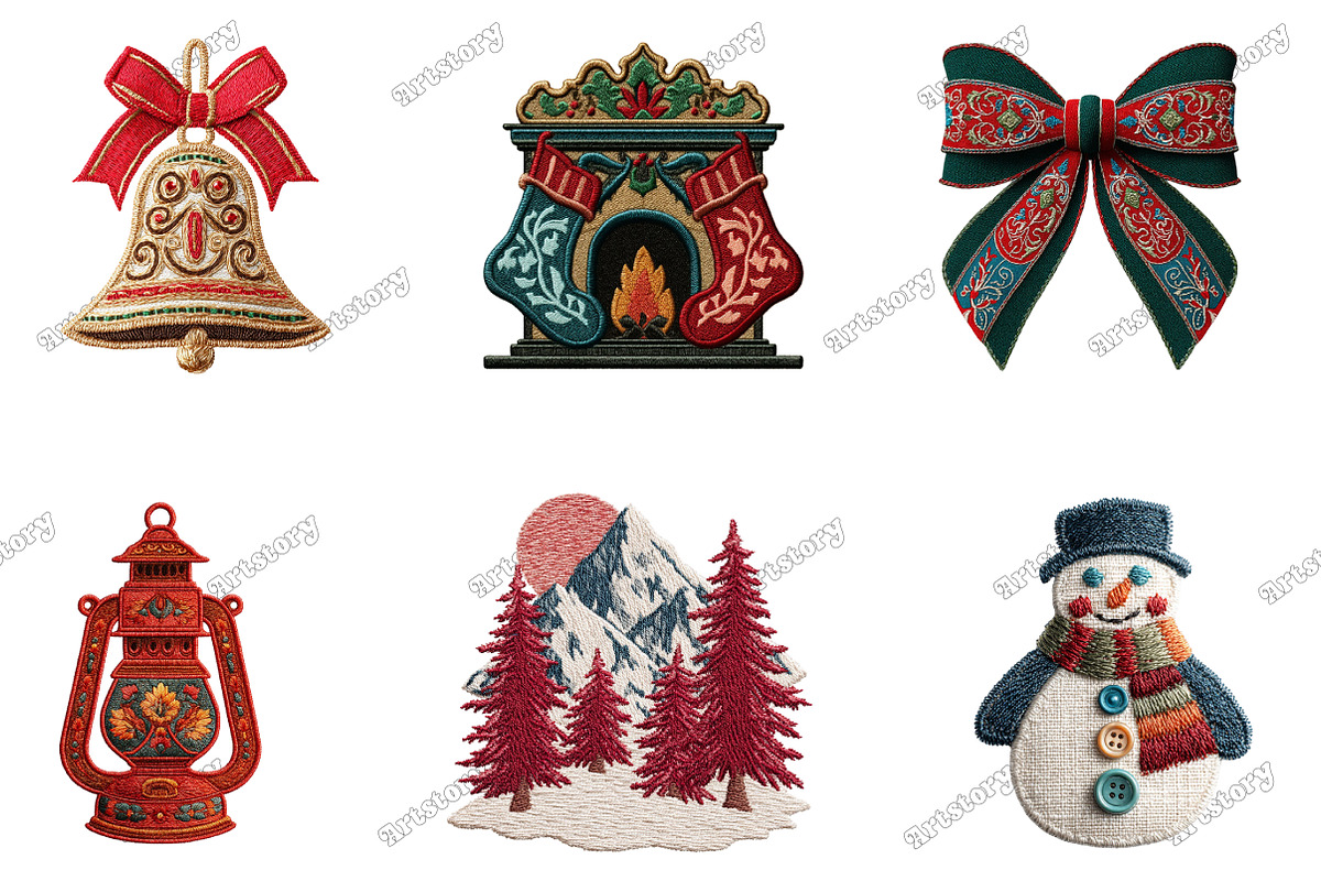 Vintage Embroidery Christmas Clipart, an Illustration by designcity5 (Photo 3 of 5)