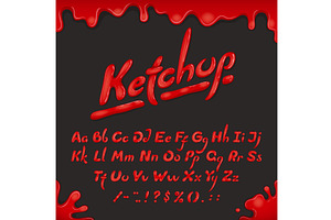 Ketchup font type, tomato sauce, an Illustration by Vector Tradition