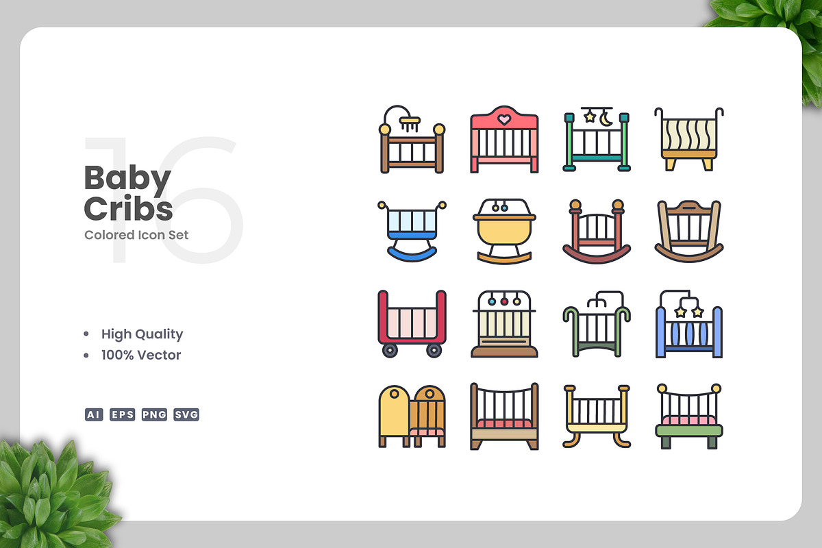 Baby Cribs Colored Icons, an Icon by Upnowgraphic