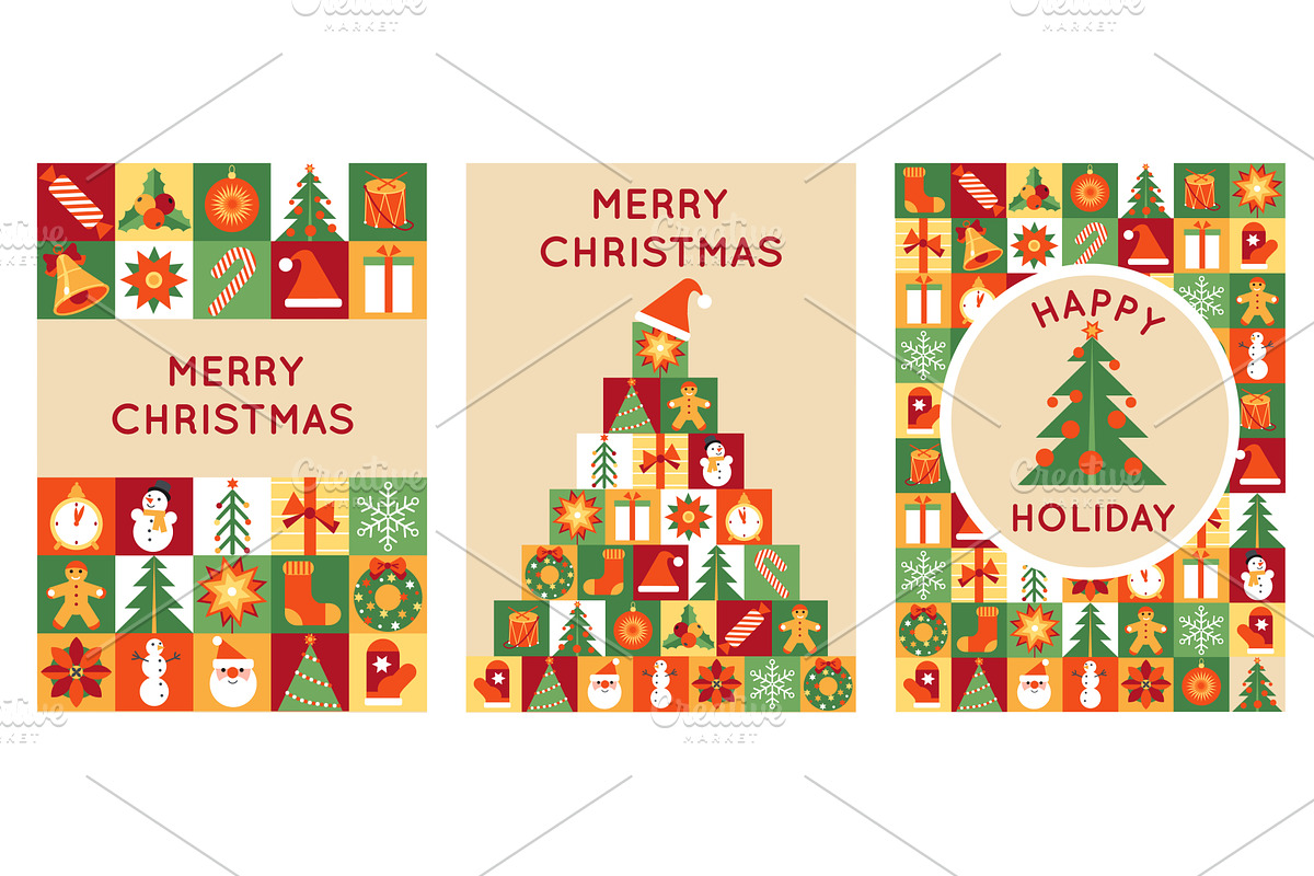 Xmas bauhaus cards. Merry christmas, an Object Illustration by YummyBuum
