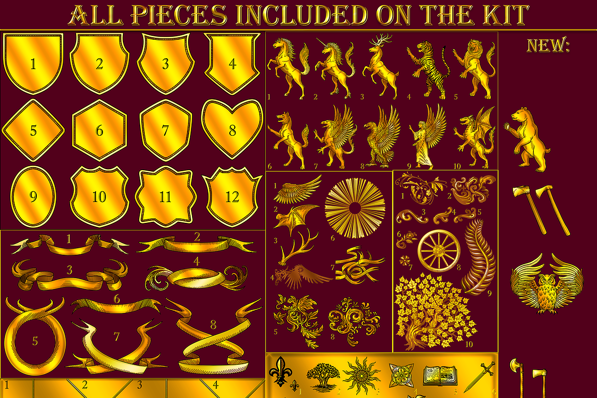 Gold Coat of Arms Creation Kit, a Decorative Illustration by Abysm Internal (Photo 2 of 8)