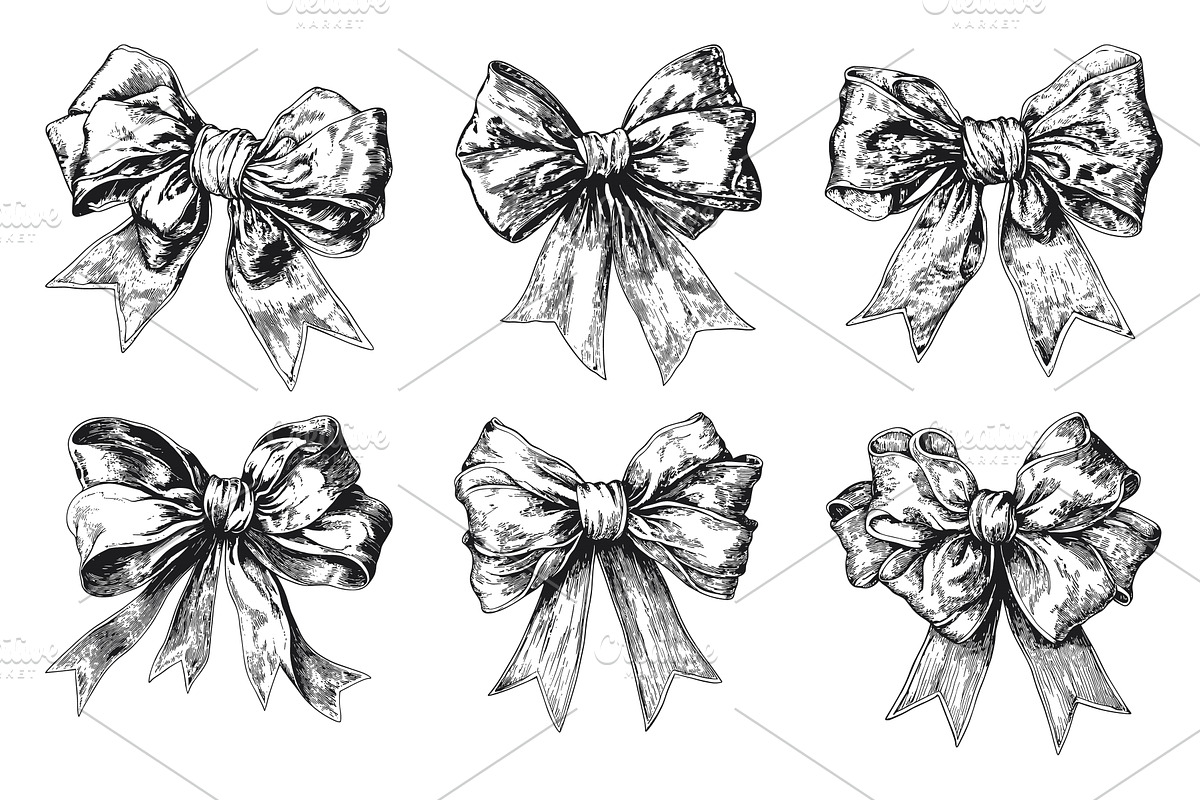 Vintage Gift Bows Antique Monochrome, an Object Illustration by LadadikArt