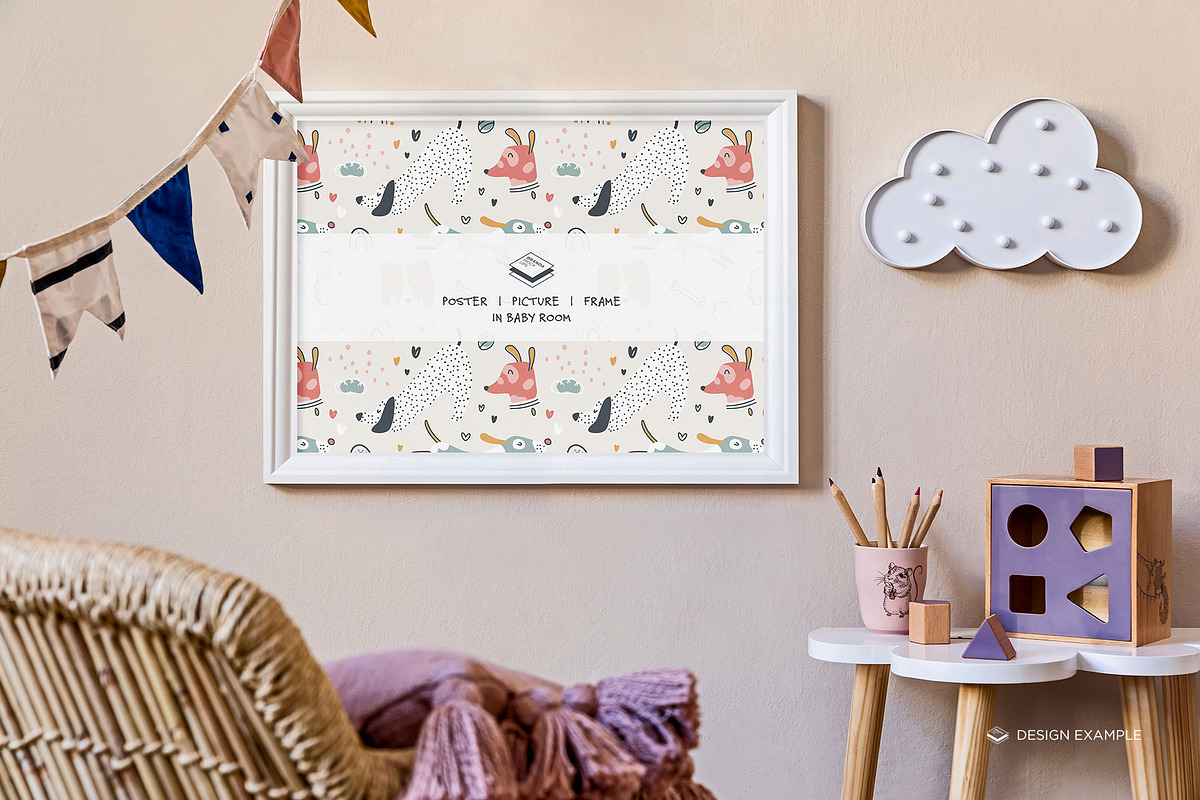 Landscape Frame in Baby Room Mock-up, a Print Template by Branda Keeps (Photo 22 of 30)