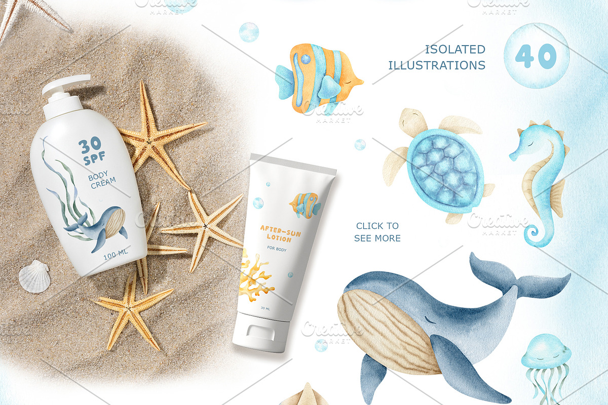 Undersea World Watercolor Clipart, an Animal Illustration by Fedulova Art (Photo 6 of 9)