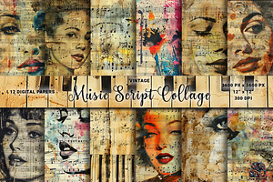 Vintage Musical Script Collage Paper