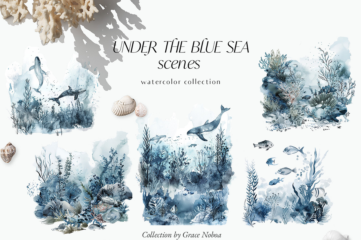 Watercolor underwater ocean animals, an Animal Illustration by Grace Noboa Illustrations (Photo 6 of 9)