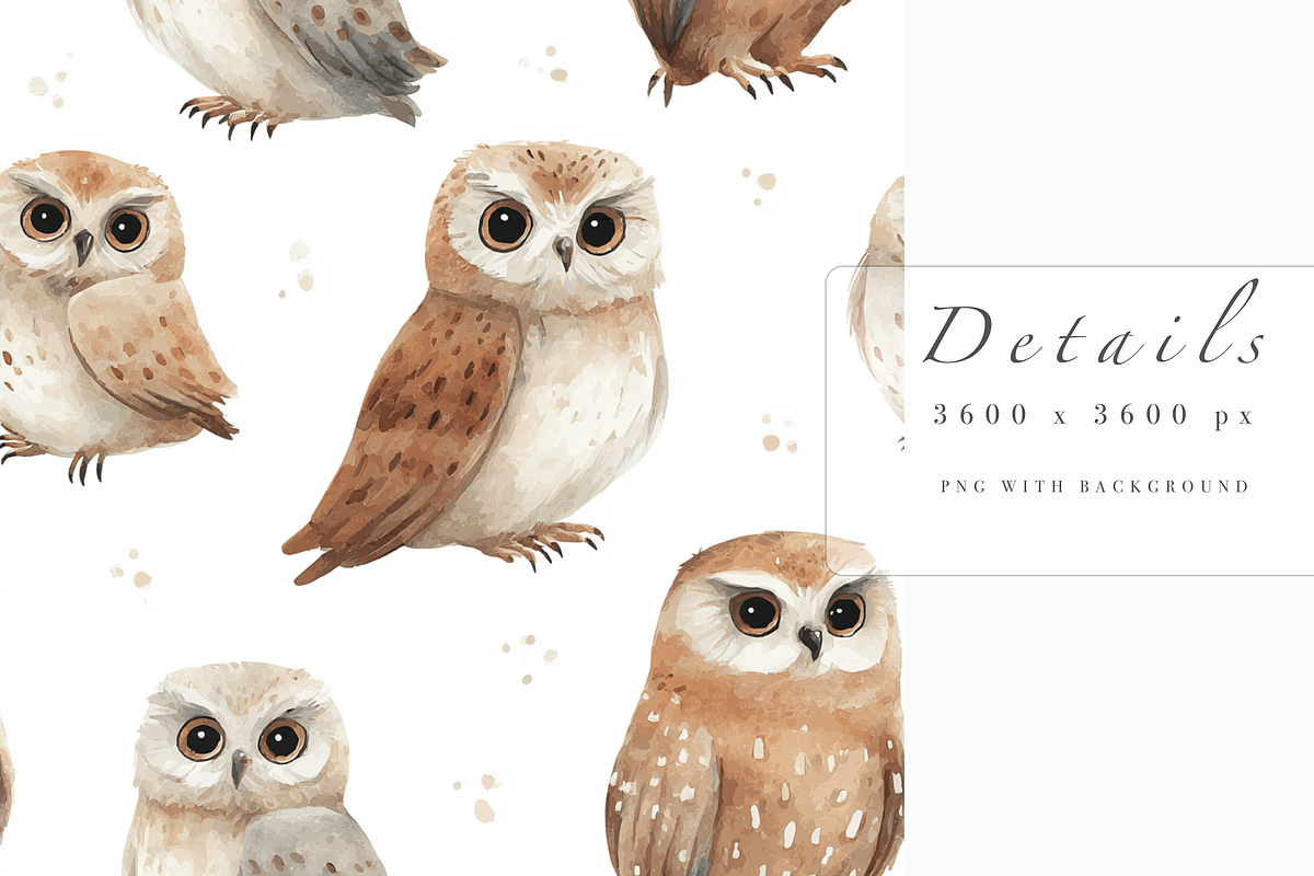 Owl Seamless Pattern, a Decorative Illustration by Pati Charm Studio (Photo 2 of 7)