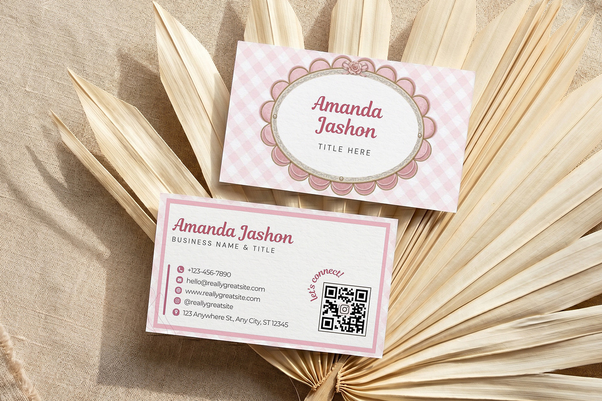 Vintage Pink Business Card Canva, a Business Card Template by Arslan (Photo 3 of 6)