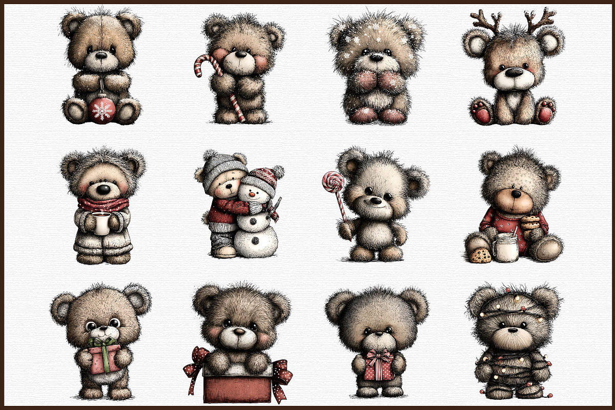Watercolor Christmas Teddy Bear Clip, an Animal Illustration by Sublimation Artist (Photo 3 of 6)