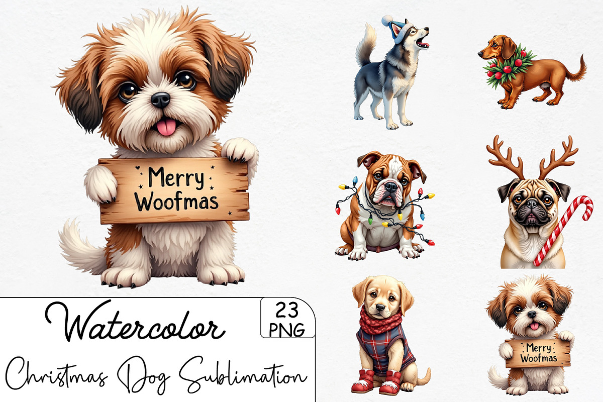 Christmas Dog Sublimation Clipart Bu, an Illustration by CrexoraLab (Photo 1 of 5)