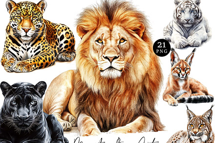 Watercolor Majestic Big Cat Clipart, an Animal Illustration by Design Scotch