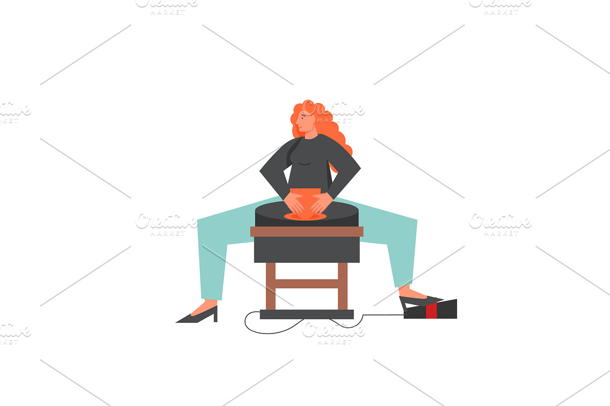 Pottery creation, vector flat style, an Object Illustration by Sky Pics Studio