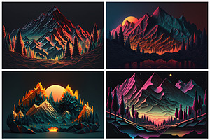 28 Neon Mountain Illustrations In 6K