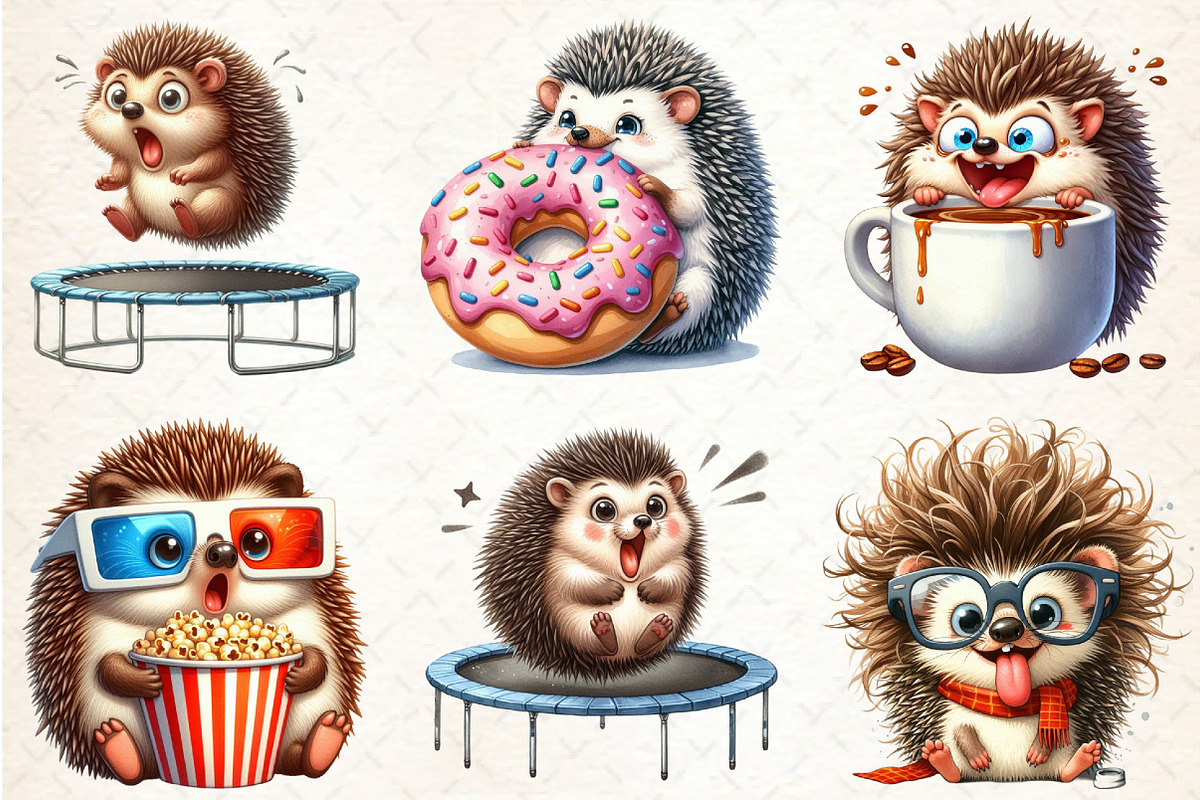 Funny Hedgehog Sublimation Clipart, an Illustration by Rose Art (Photo 2 of 4)
