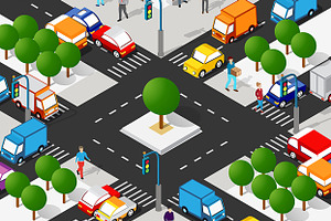 Isometric 3d street downtown, an Object Illustration by AlexZeL