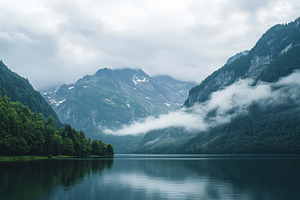 Serene lake surrounded by mountains, a Photo by Pavel_design