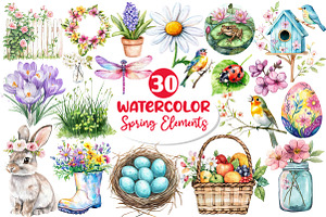 Spring Seasonal Elements Clipart, an Illustration by Dream Creation