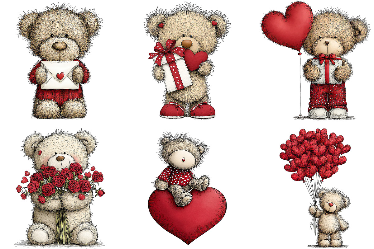 Valentines Teddy Bear Clipart, an Illustration by Craft Nest (Photo 7 of 11)