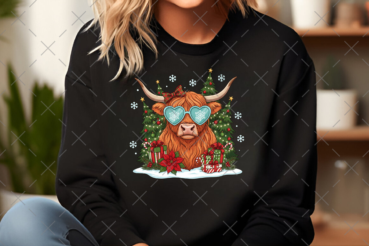 Cute Christmas Light Highland Cow, an Illustration by Craft Nest (Photo 4 of 6)