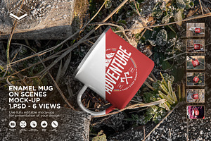 Enamel Mug on Scenes Mock-up, a Cups & Container Mockup by Branda Keeps