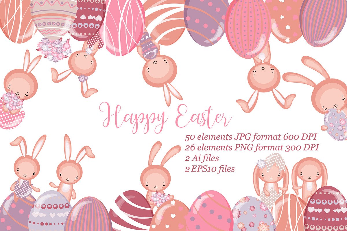 Set of vector cute Easrer Bunny, an Illustration by Manuna (Photo 1 of 4)