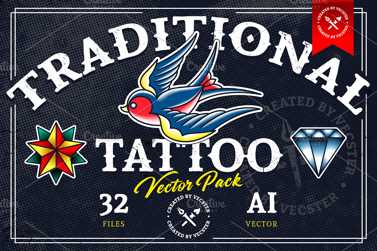 Traditional Tattoo Vector Pack, a Decorative Illustration by Vecster (Photo 1 of 14)