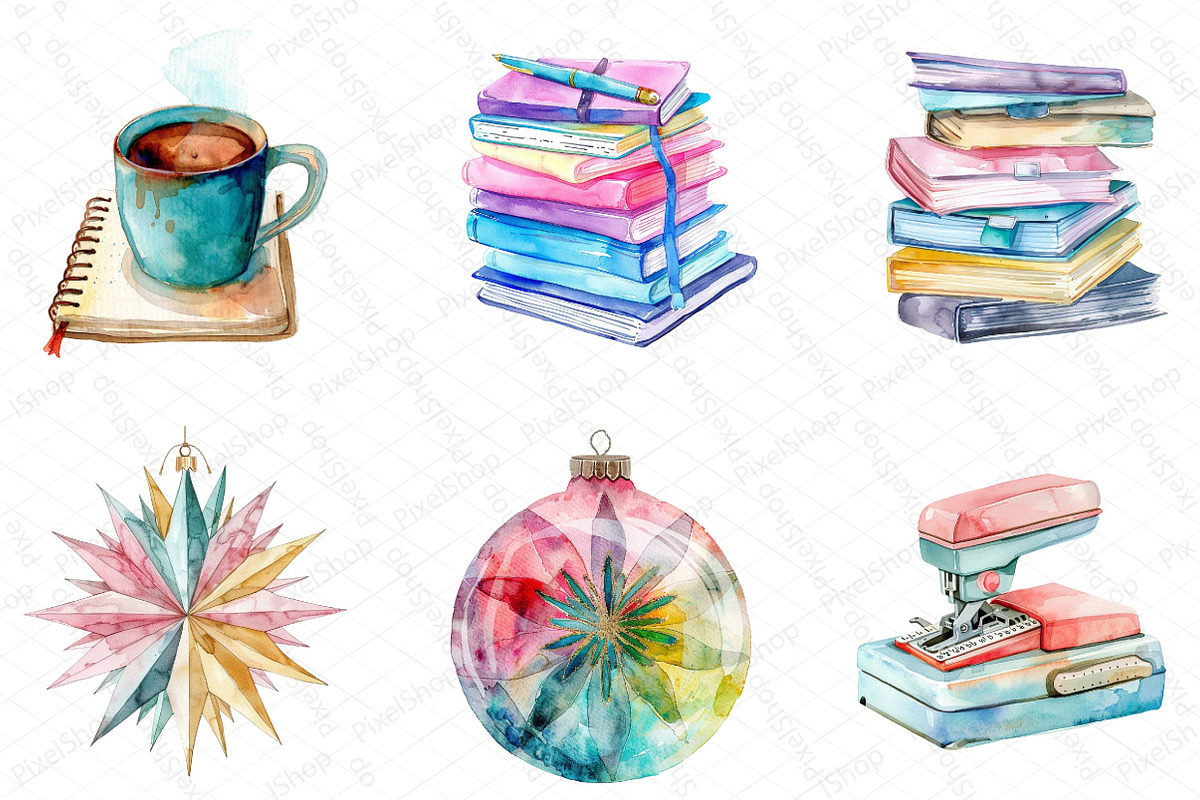 Watercolor Office Time Clipart Bundl, a Texture Illustration by DreamPrint404 (Photo 2 of 6)