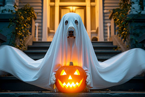 Cute dog ghost Halloween pumpkin