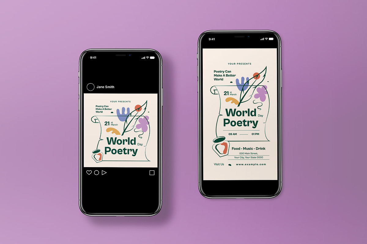 Boho World Poetry Day Flyer Set, a Flyer Template by graphicook (Photo 3 of 3)