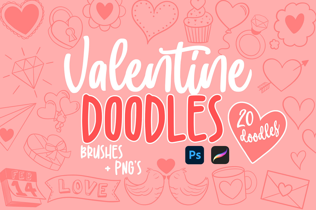 Valentine Doodles | Brushes and PNGs, a Brush Add-On by Brushed Rose (Photo 1 of 3)