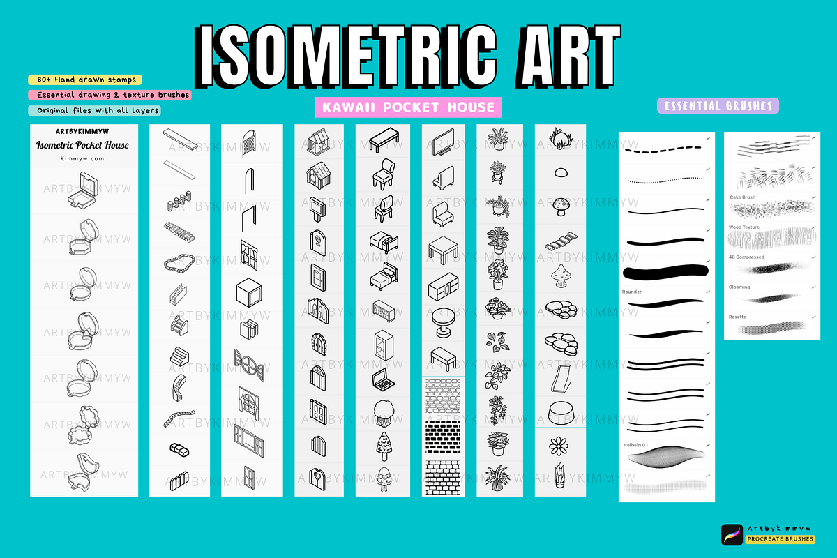 Procreate Kawaii Pocket House stamps, a Brush Add-On by Artbykimmyw (Photo 4 of 7)