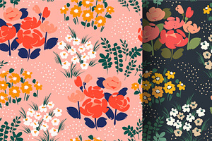 Flower Meadow. 8 Seamless Patterns