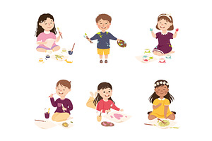 Happy Cute Kids Drawing and, a Person Illustration by TopVectors