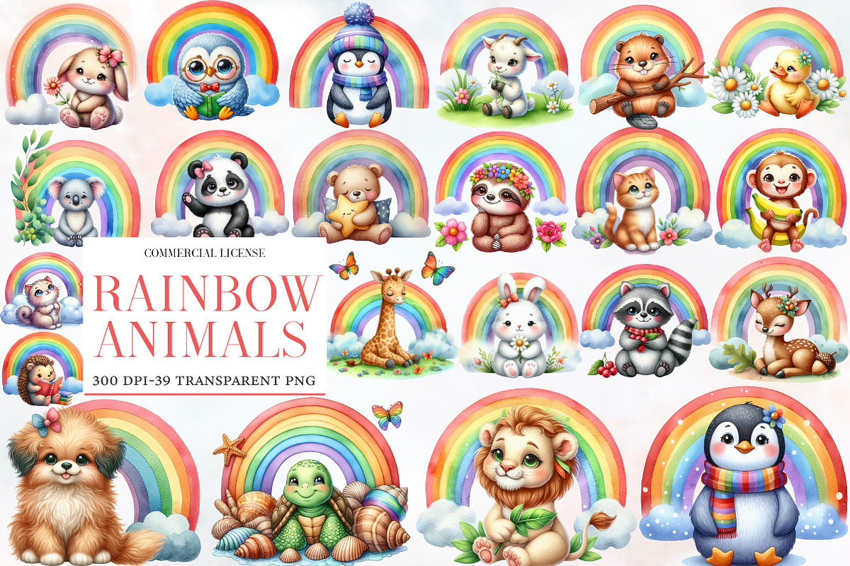 Rainbow Clipart, Rainbow Animals Png, an Illustration by Designworld (Photo 1 of 6)