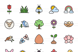 50 Spring Filled Line Icons