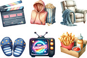 Watercolor Movie Night Clipart, an Illustration by Designking (Thumbnail 3 of 4)