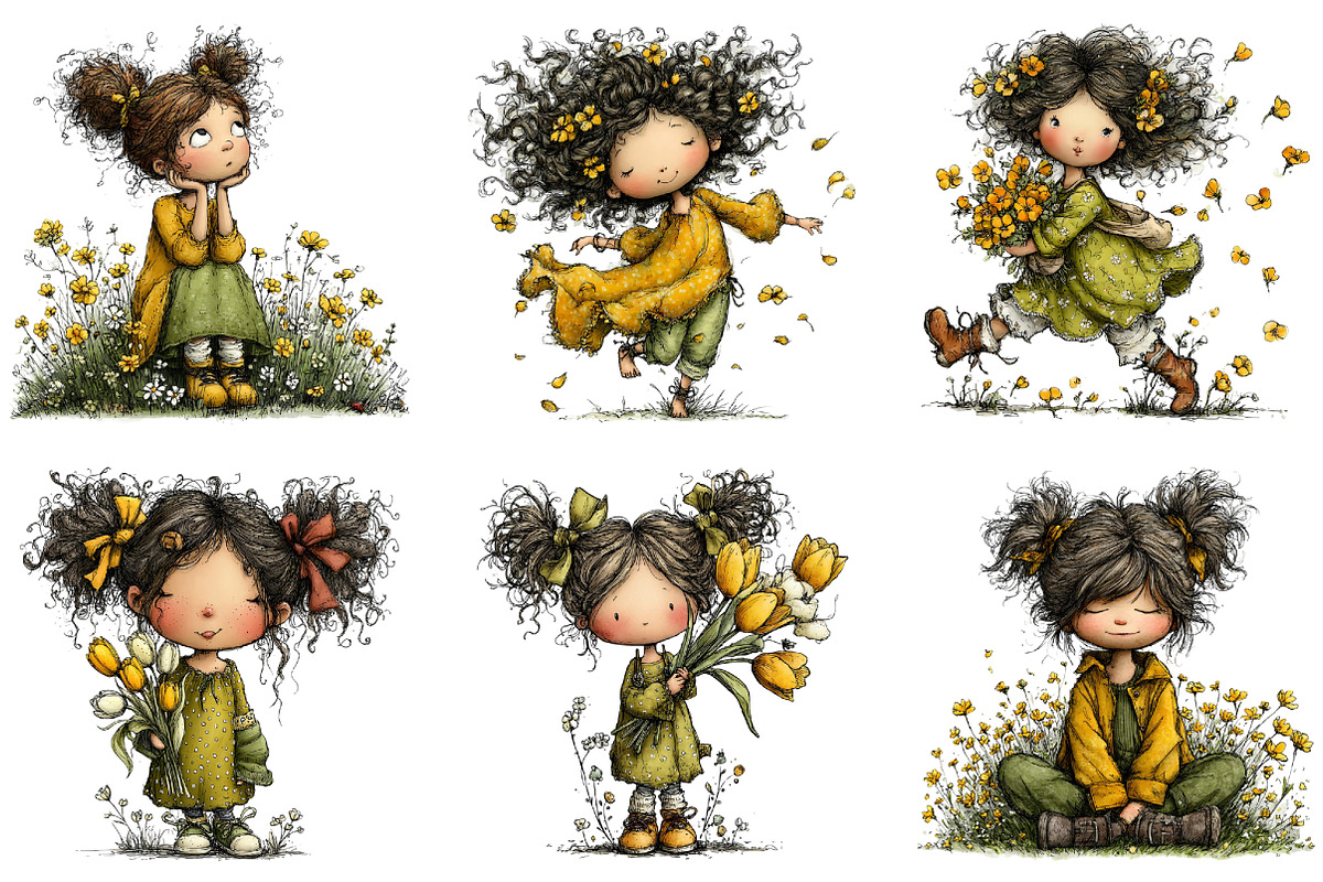 Whimsical Spring Girl Clipart, an Illustration by CraftArtStudio (Photo 4 of 6)