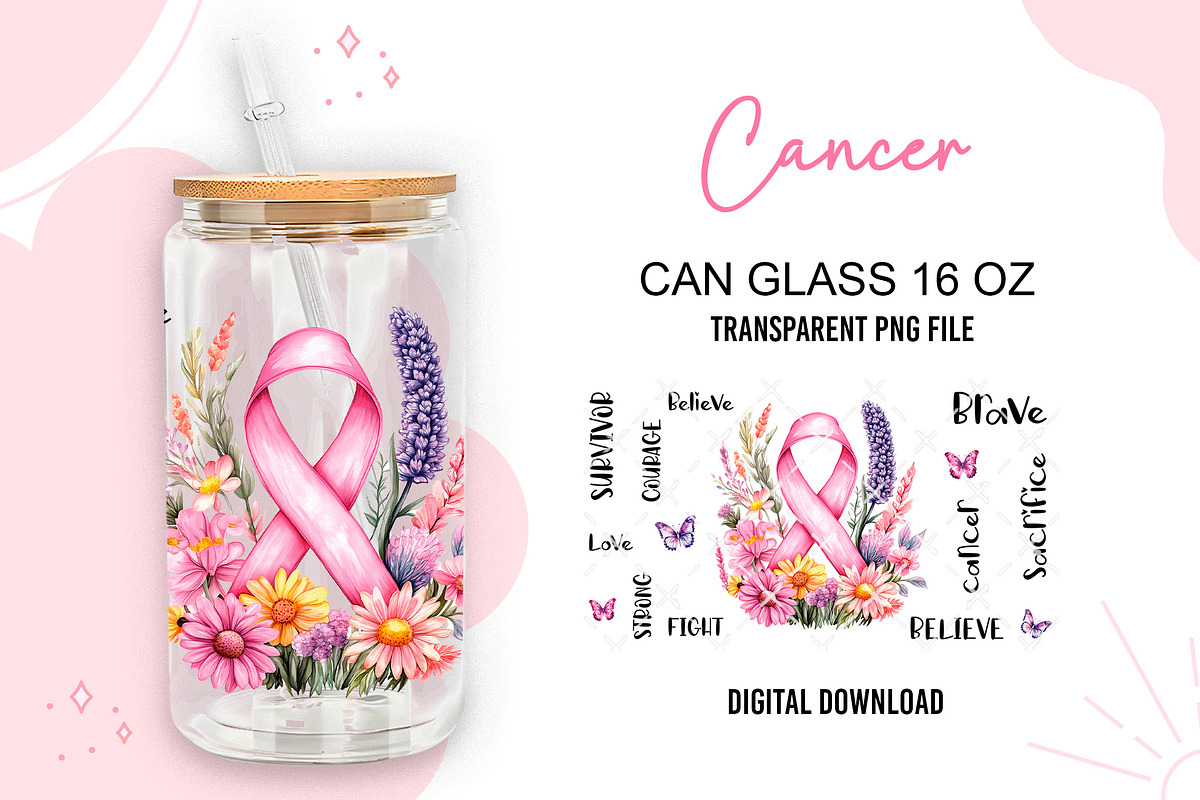 Breast Cancer Awareness Glass Can, a Pattern Graphic by TumblerArtDS (Photo 2 of 3)