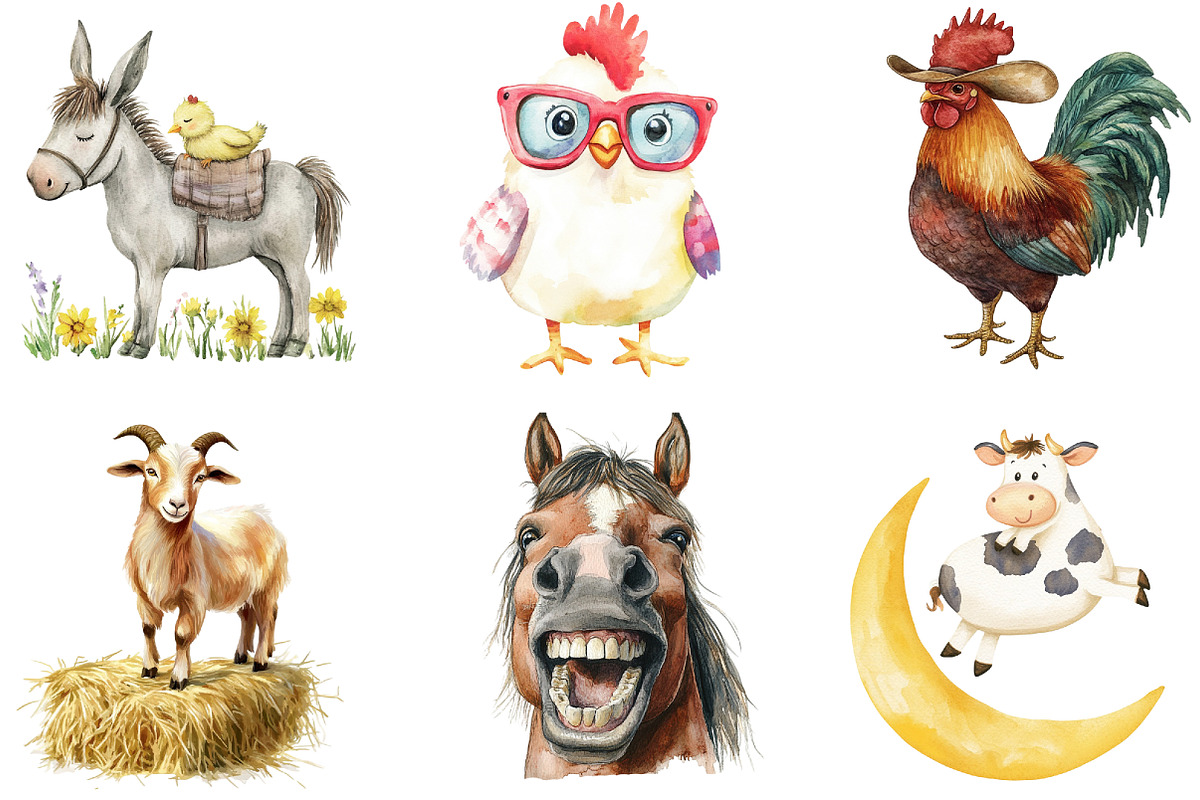 Cute Funny Farm Animals Clipart Farm, an Illustration by DreamArtGraphic (Photo 4 of 4)