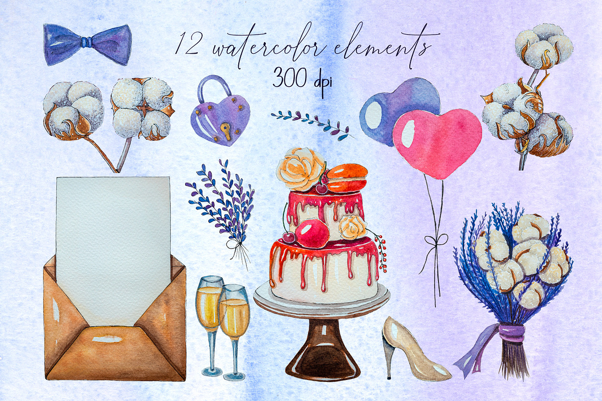 Lavender wedding watercolor clipart, an Illustration by AnastasiaWatercolor (Photo 2 of 7)