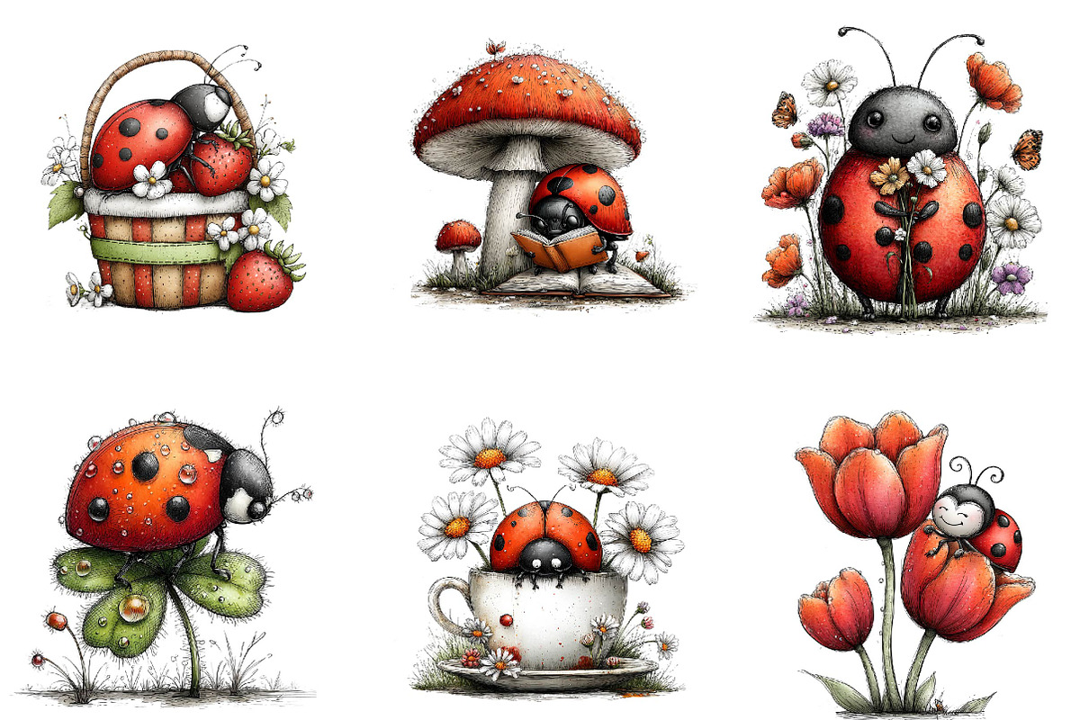 Whimsical spring ladybug clipart, an Illustration by CreationArt (Photo 2 of 7)