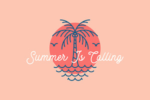 Summer is calling retro linear logo, a Branding & Logo Template by Signatoro