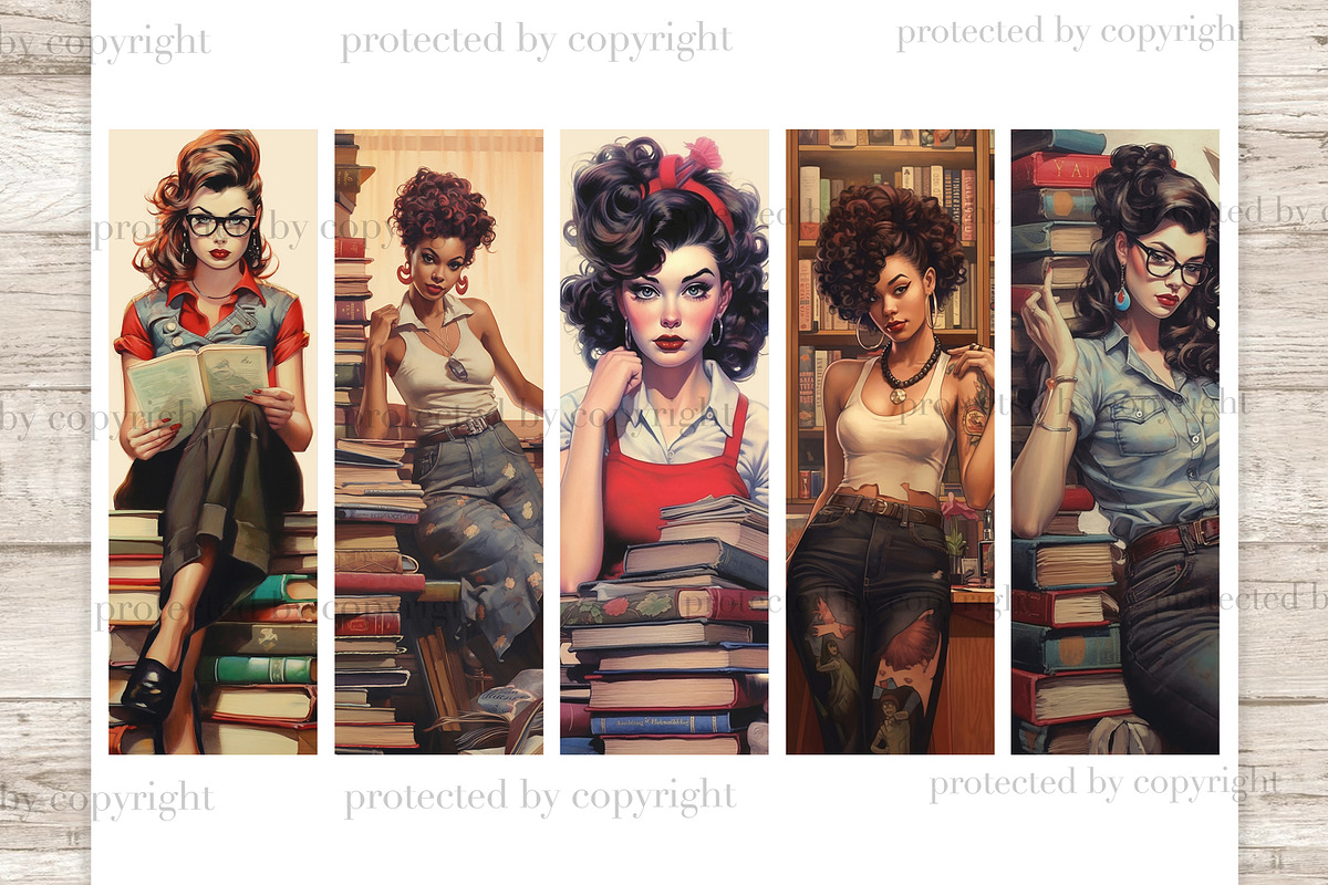 Pin Up Printable Bookmarks | Retro, a Person Illustration by GlamArtZhanna (Photo 2 of 3)