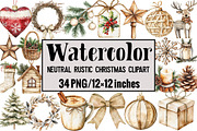 Neutral Rustic Christmas Clipart, an Illustration by Design Market (Thumbnail 1 of 4)