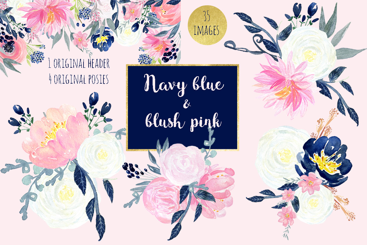 Navy blue & blush pink flowers, a Texture Illustration by LABFcreations (Photo 3 of 6)