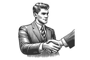 businessman handshake sketch vector, a Person Illustration by AlexArt