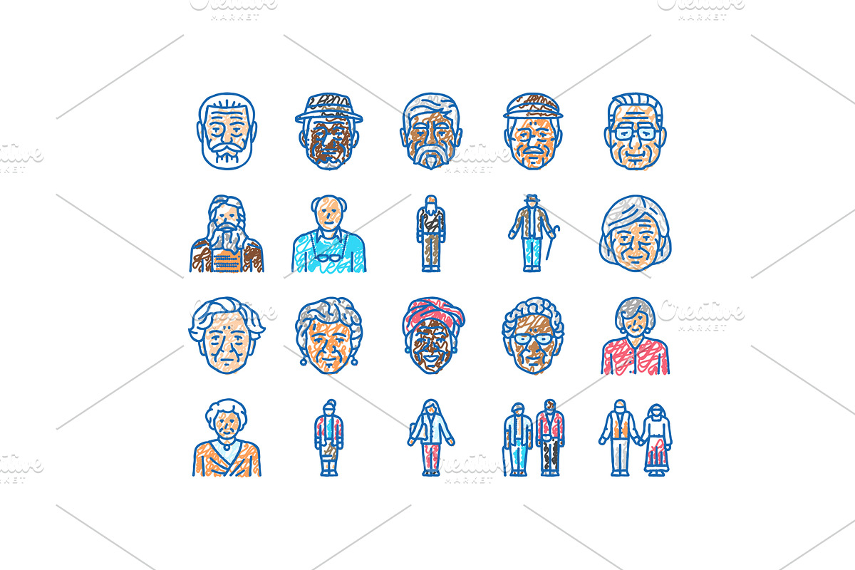 old people senior happy mature icons, an Object Illustration by pikepicture